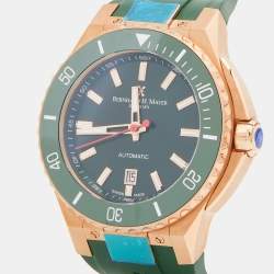 Bernhard H. Mayer Green Ceramic Rose Gold PVD Plated Stainless Steel Rubber Limited Edition PowerMaster BH45T/CW Men's Wristwatch 44 mm