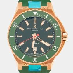 Bernhard H. Mayer Green Ceramic Rose Gold PVD Plated Stainless Steel Rubber Limited Edition PowerMaster BH45T/CW Men's Wristwatch 44 mm