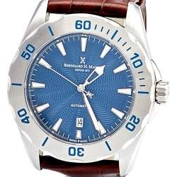 Pre Owned Bernhard H. Mayer Blue Stainless Steel Croco Printed Leather Ballad BH06/CW Men's Wristwatch 44 mm