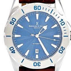 Pre Owned Bernhard H. Mayer Blue Stainless Steel Croco Printed Leather Ballad BH06/CW Men's Wristwatch 44 mm