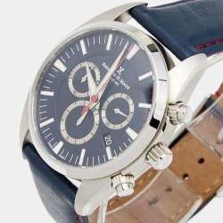 Pre Owned Bernhard H. Mayer Blue Stainless Steel Leather Ascent Chronograph BH06/CWP Men's Wristwatch 44 mm