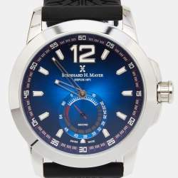 Bernhard H. Mayer Blue Stainless Steel Black Silicon Drift Men's Wristwatch 44 mm