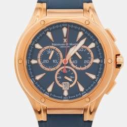 Pre Owned Bernhard H. Mayer Blue Rose Gold Plated Stainless Steel Rubber Le Classique Chronograph BH39P/CW Men's Wristwatch 44 mm
