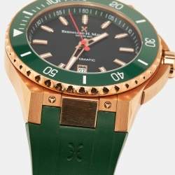Pre Owned Bernhard H. Mayer Green Ceramic Rose Gold PVD Plated Stainless Steel Rubber Limited Edition PowerMaster BH45T/CW Men's Wristwatch 44 mm