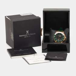 Pre Owned Bernhard H. Mayer Green Ceramic Rose Gold PVD Plated Stainless Steel Rubber Limited Edition PowerMaster BH45T/CW Men's Wristwatch 44 mm