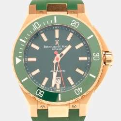 Pre Owned Bernhard H. Mayer Green Ceramic Rose Gold PVD Plated Stainless Steel Rubber Limited Edition PowerMaster BH45T/CW Men's Wristwatch 44 mm