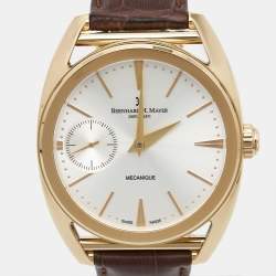 Bernhard H.Mayer Silver Rose Gold PVD Plated Stainless Steel Leather Mecanique BH30/CWR Men's Wristwatch 44 mm