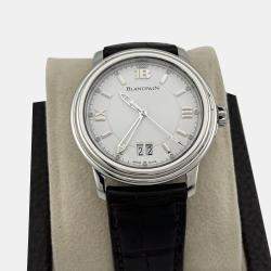 Pre Owned Blancpain Leman Ultra Slim Big Date 2150-1127-53 Automatic White Stainless Steel Men's Wristwatch 38 mm