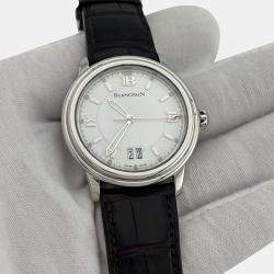 Pre Owned Blancpain Leman Ultra Slim Big Date 2150-1127-53 Automatic White Stainless Steel Men's Wristwatch 38 mm