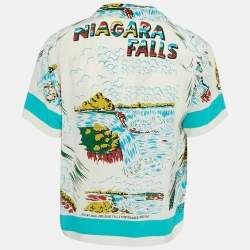 Bode Blue/White Niagara Falls Print Silk Shirt S/M