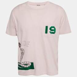 Pre Owned Bode Pink Printed Jersey Velvet Applique T-shirt S