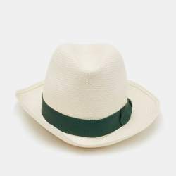 Borsalino White Straw Ribbon Detail Cappelli Hat Size 57