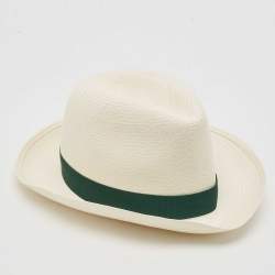 Borsalino White Straw Ribbon Detail Cappelli Hat Size 57