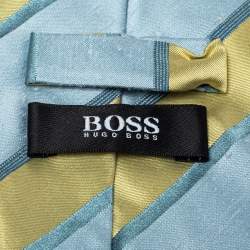 Pre Owned Boss By Hugo Boss Blue Diagonal Striped Textured Silk Tie