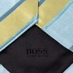 Pre Owned Boss By Hugo Boss Blue Diagonal Striped Textured Silk Tie