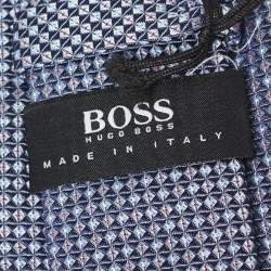 Pre Owned Boss By Hugo Boss Blue Geometric Pattern Silk Jacquard Tie