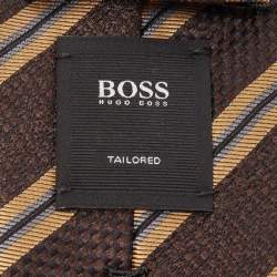 Pre Owned Boss By Hugo Boss Brown Diagonal Stripe Textured Silk Tie