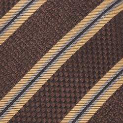Pre Owned Boss By Hugo Boss Brown Diagonal Stripe Textured Silk Tie