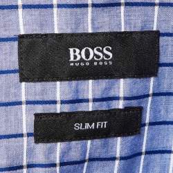 Pre Owned Boss By Hugo Boss Blue Checked Cotton Button Front Shirt M