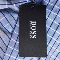 Pre Owned Boss By Hugo Boss Blue Checked Cotton Button Front Shirt M