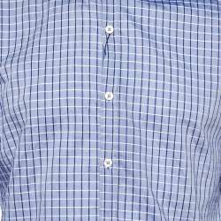 Pre Owned Boss By Hugo Boss Blue Checked Cotton Button Front Shirt M