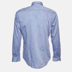 Pre Owned Boss By Hugo Boss Blue Checked Cotton Button Front Shirt M