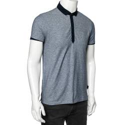 Pre Owned Boss By Hugo Boss Bluish Grey Cotton Knit Polo T-Shirt S