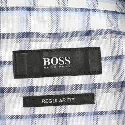 Pre Owned Boss By Hugo Boss Blue & White Checked Cotton Gordon Regular Fit Shirt 4XL