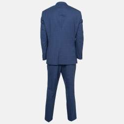 مملوكة مسبقًا Boss By Hugo Boss Blue Plaid Wool T-Harvers5/Glover3 Slim Fit Suit XL