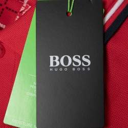 Pre Owned Boss By Hugo Boss Red Cotton Logo Embroidered Polo T-Shirt XL