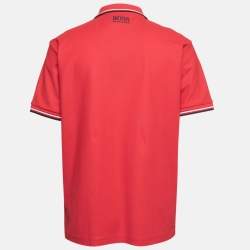 Pre Owned Boss By Hugo Boss Red Cotton Logo Embroidered Polo T-Shirt XL