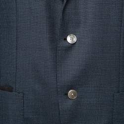 مملوكة مسبقًا Boss By Hugo Boss Navy Blue Textured Wool Single Breasted Blazer XL