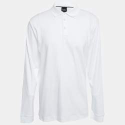 Pre Owned Boss By Hugo Boss White Cotton Long Sleeve Polo T-Shirt XXL