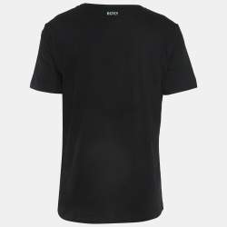 Pre Owned Boss By Hugo Boss Black Logo Print Cotton Short Sleeve T-Shirt XL