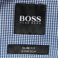 Pre Owned Boss By Hugo Boss Navy Blue Checked Cotton Slim Fit Shirt XL