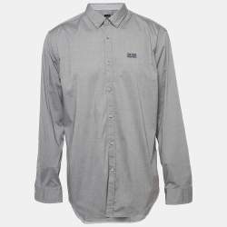 Pre Owned Boss By Hugo Boss Grey Logo Embroidered Cotton Long Sleeve Shirt XXL