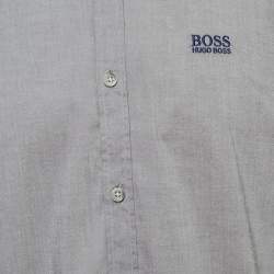 Pre Owned Boss By Hugo Boss Grey Logo Embroidered Cotton Long Sleeve Shirt XXL