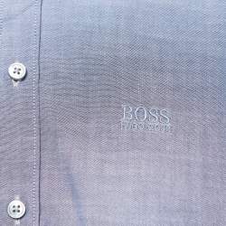 Pre Owned Boss By Hugo Boss Blue Logo Embroidered Cotton Sharp Fit Shirt XXL