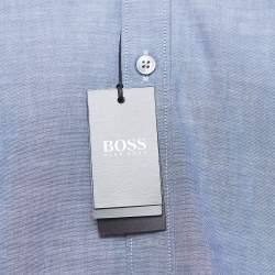 Pre Owned Boss By Hugo Boss Blue Logo Embroidered Cotton Sharp Fit Shirt XXL