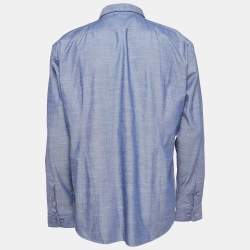 Pre Owned Boss By Hugo Boss Blue Logo Embroidered Cotton Sharp Fit Shirt XXL