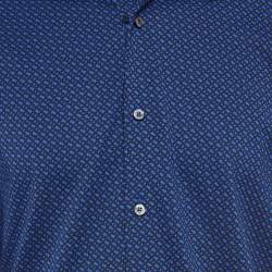 Pre Owned Boss By Hugo Boss Blue B Monogram Cotton Blend Slim Fit Shirt XL