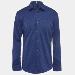 Pre Owned Boss By Hugo Boss Blue B Monogram Cotton Blend Slim Fit Shirt XL