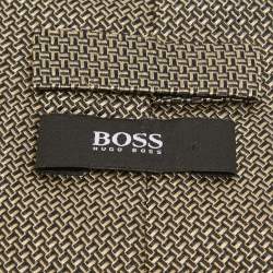 Pre Owned Boss By Hugo Boss Brown Patterned Silk Traditional Tie