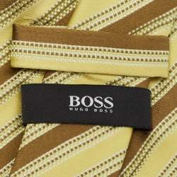 Pre Owned Boss by Hugo Boss Yellow Striped Jacquard Traditional Tie