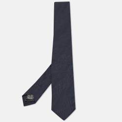 Pre Owned Boss by Hugo Boss Navy Blue Jacquard Silk Skinny Tie 