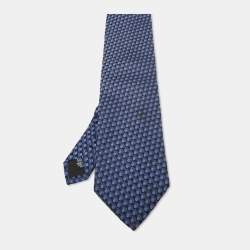 Pre Owned Boss By Hugo Boss Blue Patterned Silk Traditional Tie 