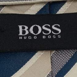 Boss By Hugo Boss Blue/Beige Diagonal Striped Silk Tie