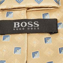 Boss By Hugo Boss Yellow Patterned Silk Traditional Tie 