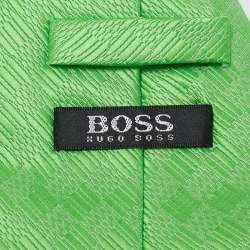 Boss By Hugo Boss Green Patterned Silk Traditional Tie