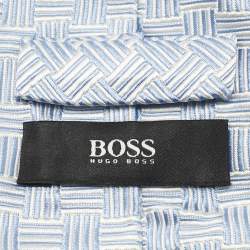 Pre Owned Boss By Hugo Boss Light Blue Jacquard Silk Traditional Tie